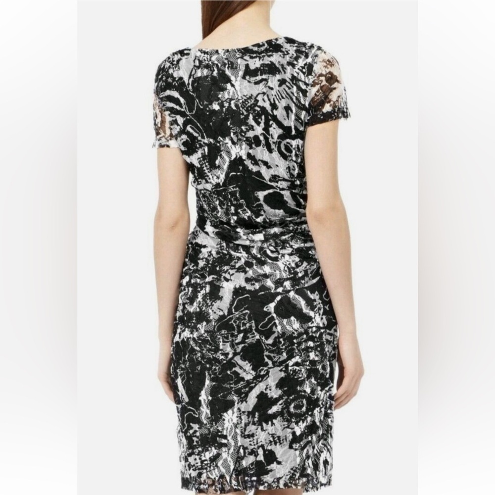 REISS Bodycon Romisa Draped Lace dress Asymmetrical Whimsical Y2K abstract print - Picture 3 of 15